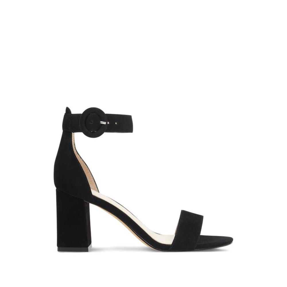 MARC FISHER Womens Black Karlee Round Toe Block Heel Leather Sandals 9 M